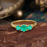 Round Cut 6 Prong Emerald Engagement Ring Classic Three Stone Bridal Ring